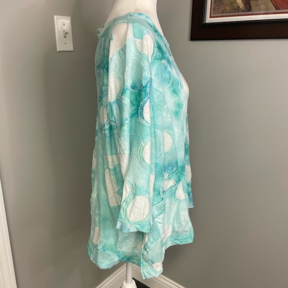 Ali Miles Tunic Top Art to Wear Textured Circles Seafoam Green Pockets PXL - Picture 2 of 6